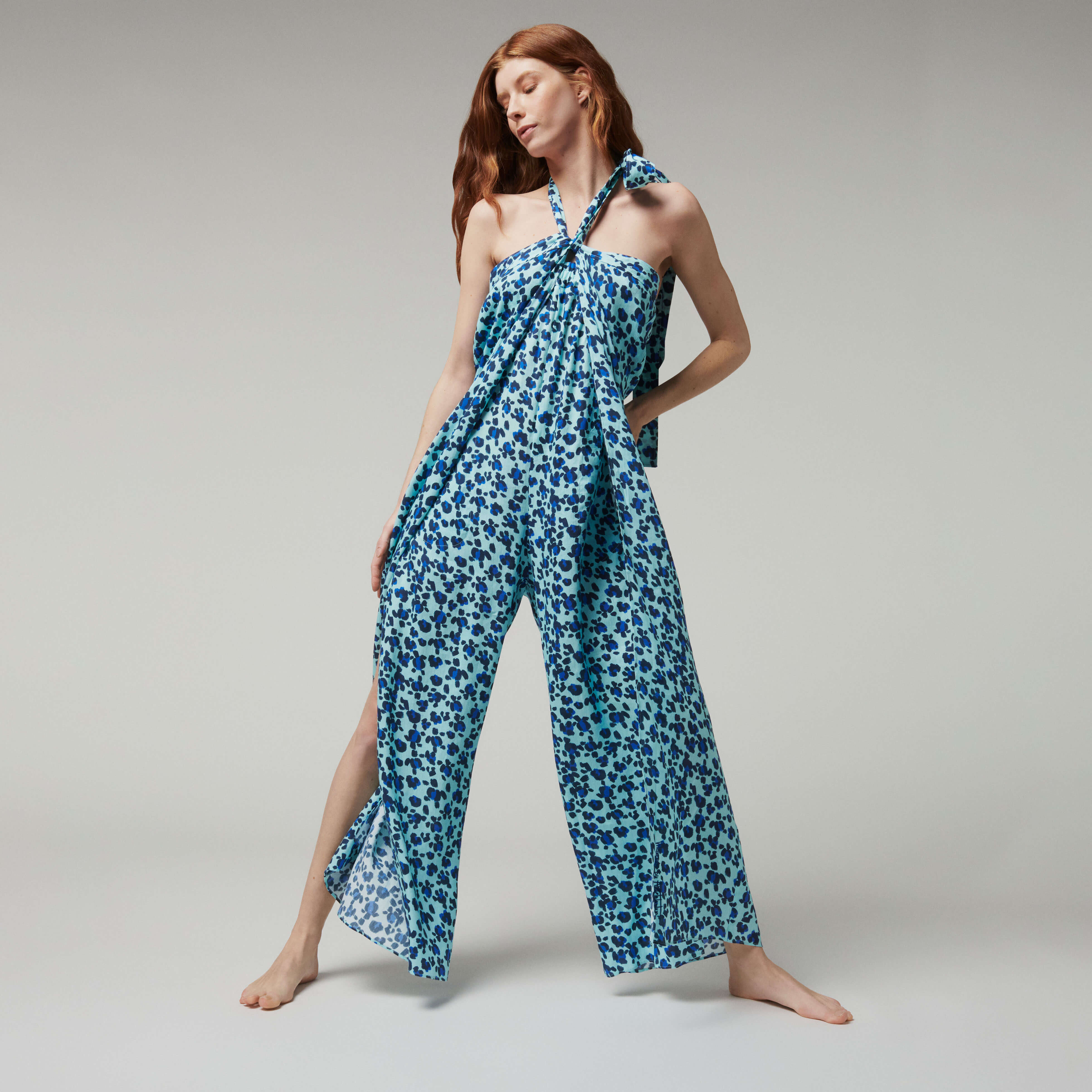 Women Hemp Tencel Jumpsuit Turtles Leopard Vilebrequin x Angelo Tarlazzi
