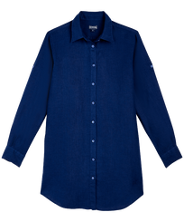 Women Linen Shirt Dress Solid Ink front view