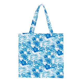 Bolso de playa de lino con estampado Tahihti Flowers unisex Blanco vista trasera