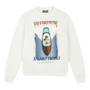 Sudadera de cuello redondo de algodón con estampado Inboard Boat para hombre Off white vista frontal