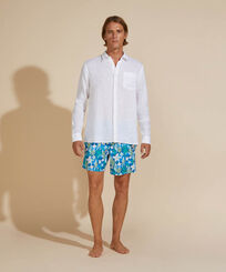 Hombre Autros Liso - Camisa de lino lisa para hombre, Blanco vista frontal desgastada