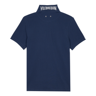 Solid Polohemd aus Bio-Baumwollpikee für Herren Marineblau Rückansicht
