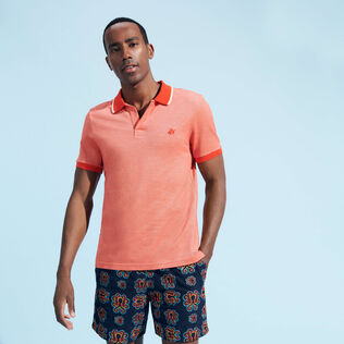 Men Cotton Changing Color Pique Polo Shirt Poppy red 正面穿戴视图