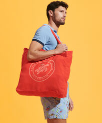 Tote bag en lin imprimé Tortue Coquelicot vue portée de face
