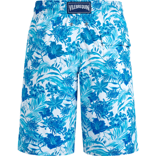 Pantaloncini mare uomo lunghi elasticizzati Tahiti Flowers Bianco vista posteriore