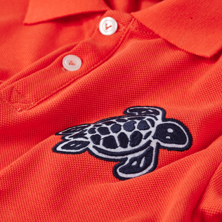 Polohemd aus Baumwolle mit Schildkrötenaufnäher für Jungen Tomato Details Ansicht 1