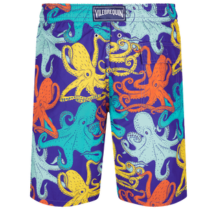 Men Long Swim Trunks Octopussy Purple blue back view
