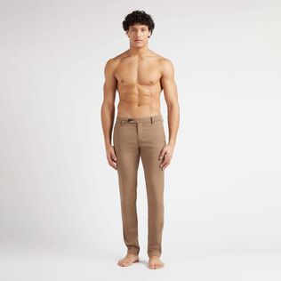 Men Tencel Cotton Chino Pants Solid Tobacco front worn view
