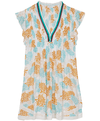 Vestido corto con estampado Iridescent Flowers of Joy para mujer - Vilebrequin x Poupette St Barth Terracotta vista frontal