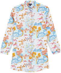 Women Linen Shirt Dress Peaceful Trees White front view
