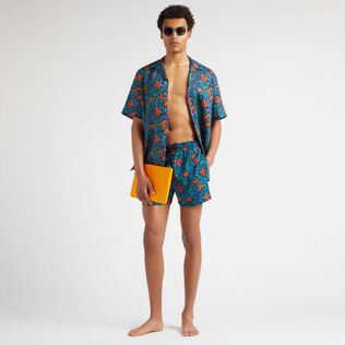 Men Stretch Short Swim Trunks Tropical Flowers Navy details view 1