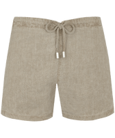 Men Linen Bermuda Shorts Mineral Dye Eucalyptus front view