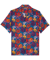 Camicia bowling uomo in lino Noumea Sea Shells Blu marine vista frontale