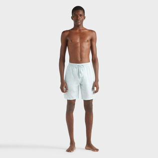 Men Linen Cargo Bermuda Shorts Natural Dye Pacific front worn view