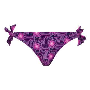 Braguita de bikini de corte brasileño con tiras anudadas en los laterales y estampado Hypno Shell para mujer Azul marino vista frontal