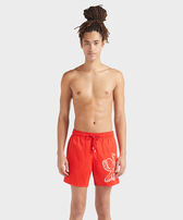 Men Stretch Short Swim Shorts Placed Poulpe Poppy red front worn view