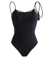 Maillot de bain une pièce col rond femme Tresses Noir vue de face