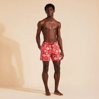 Men Swim Shorts Embroidered Tropical Turtles - Limited Edition Brick 正面穿戴视图