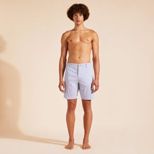 Men Cotton Bermuda Shorts Micro Starlettes White front worn view