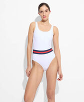 Maillot de bain une pièce femme uni -Vilebrequin x Ines de la Fressange Blanc vue portée de face