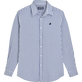 Camicia uomo a righe in seersucker Blu jeans vista frontale