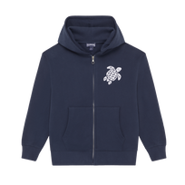 Boys Cotton Full Zip Cardigan Embroidered Turtle Navy 正面图