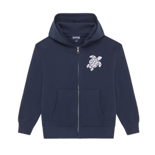 Boys Cotton Full Zip Cardigan Embroidered Turtle Navy 正面图