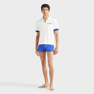 Men Cotton Polo Vintage Bicolor Logo Off white front worn view