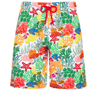 男士 Fond Marins Multicolores 长款游泳短裤 White 正面图