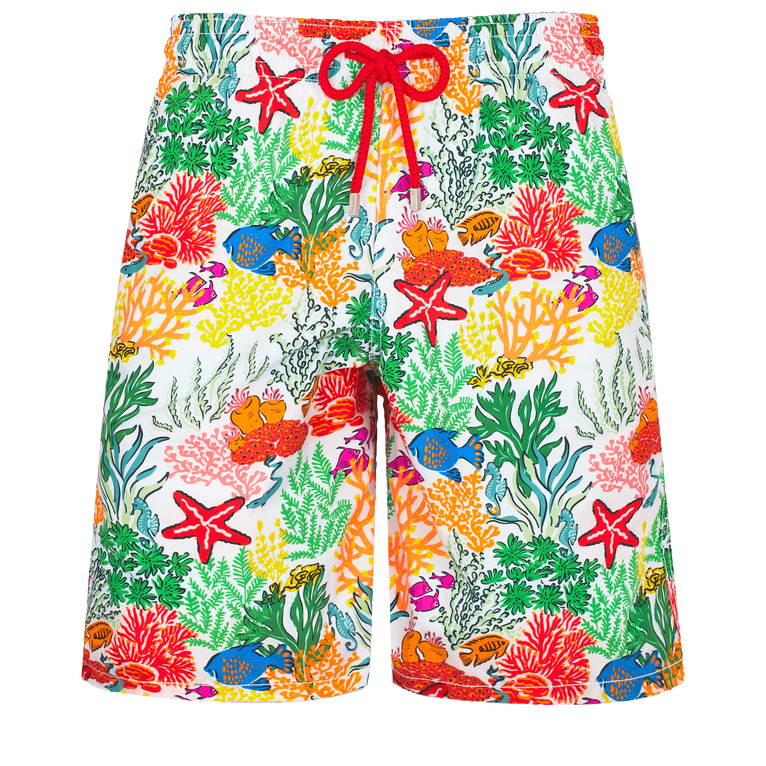 Men Long Swim Shorts Fond Marins Multicolores - Okoa - White