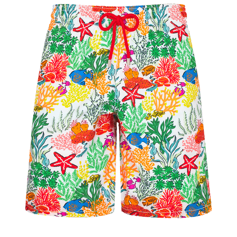 Pantaloncini Mare Uomo Lunghi Fond Marins Multicolores - Costume Da Bagno - Okoa - Bianco