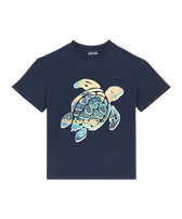 Boys Organic Cotton T-shirt Tahiti Turtles Navy front view