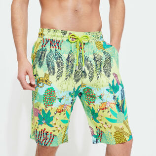 Bermuda uomo in lino con stampa Jungle Rousseau Zenzero dettagli vista 3