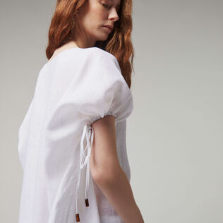 Women White Linen Square Dress- Vilebrequin x Angelo Tarlazzi White details view 2
