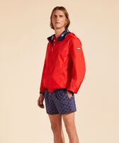 Men Reversible Windbreaker Micro Rondes des Tortues Poppy red front worn view
