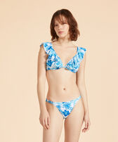 Bas de maillot de bain tanga femme Tahiti Flowers Blanc vue portée de face