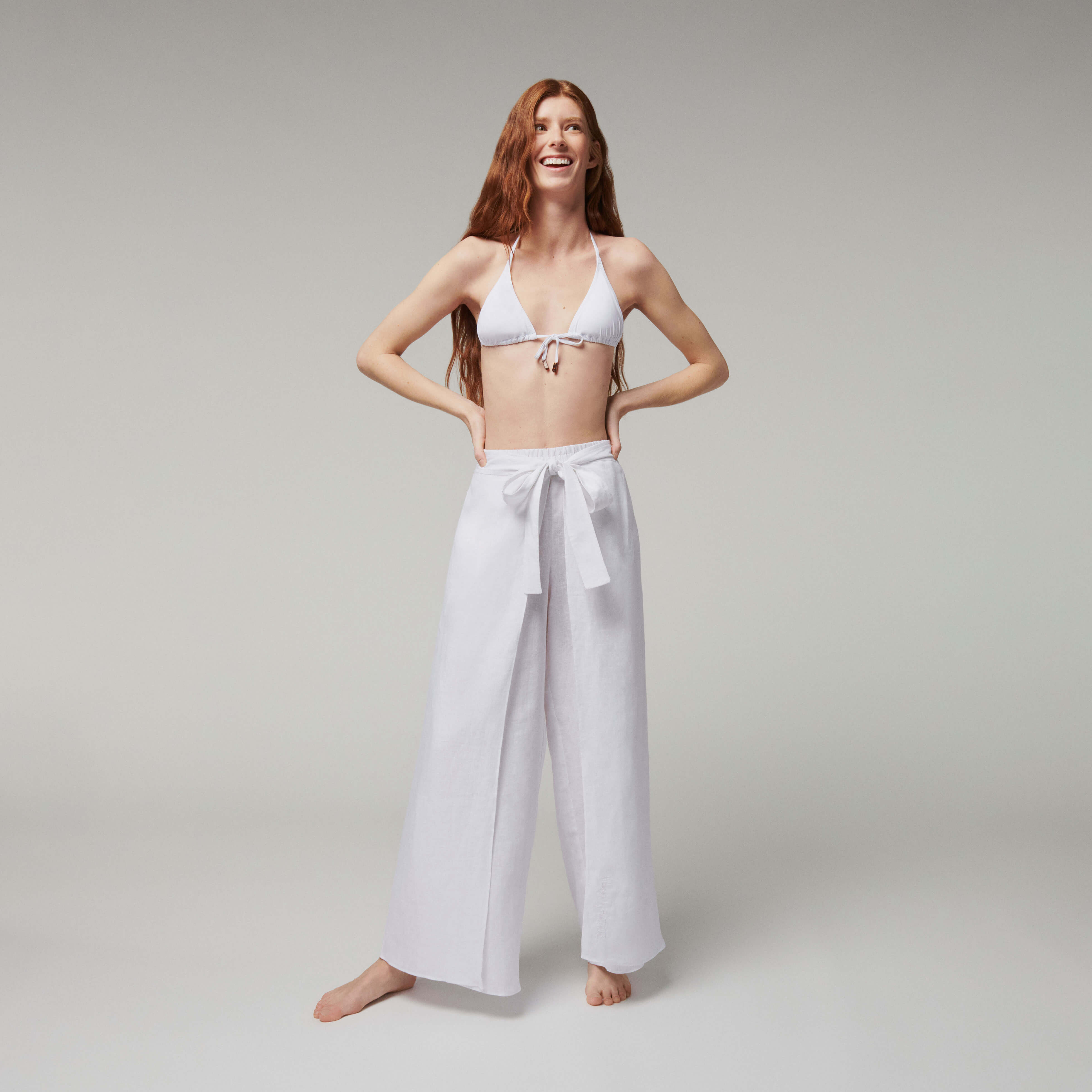 Pantalon en lin blanc cheap femme