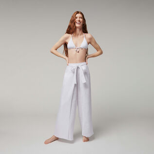 Pantalón de lino blanco para mujer - Vilebrequin x Angelo Tarlazzi Blanco detalles vista 4