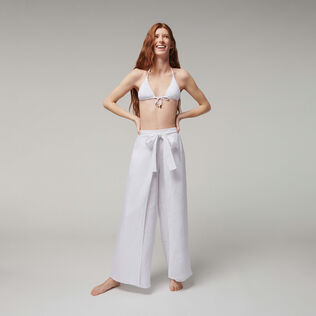 Women White Linen Pants- Vilebrequin x Angelo Tarlazzi White details view 4