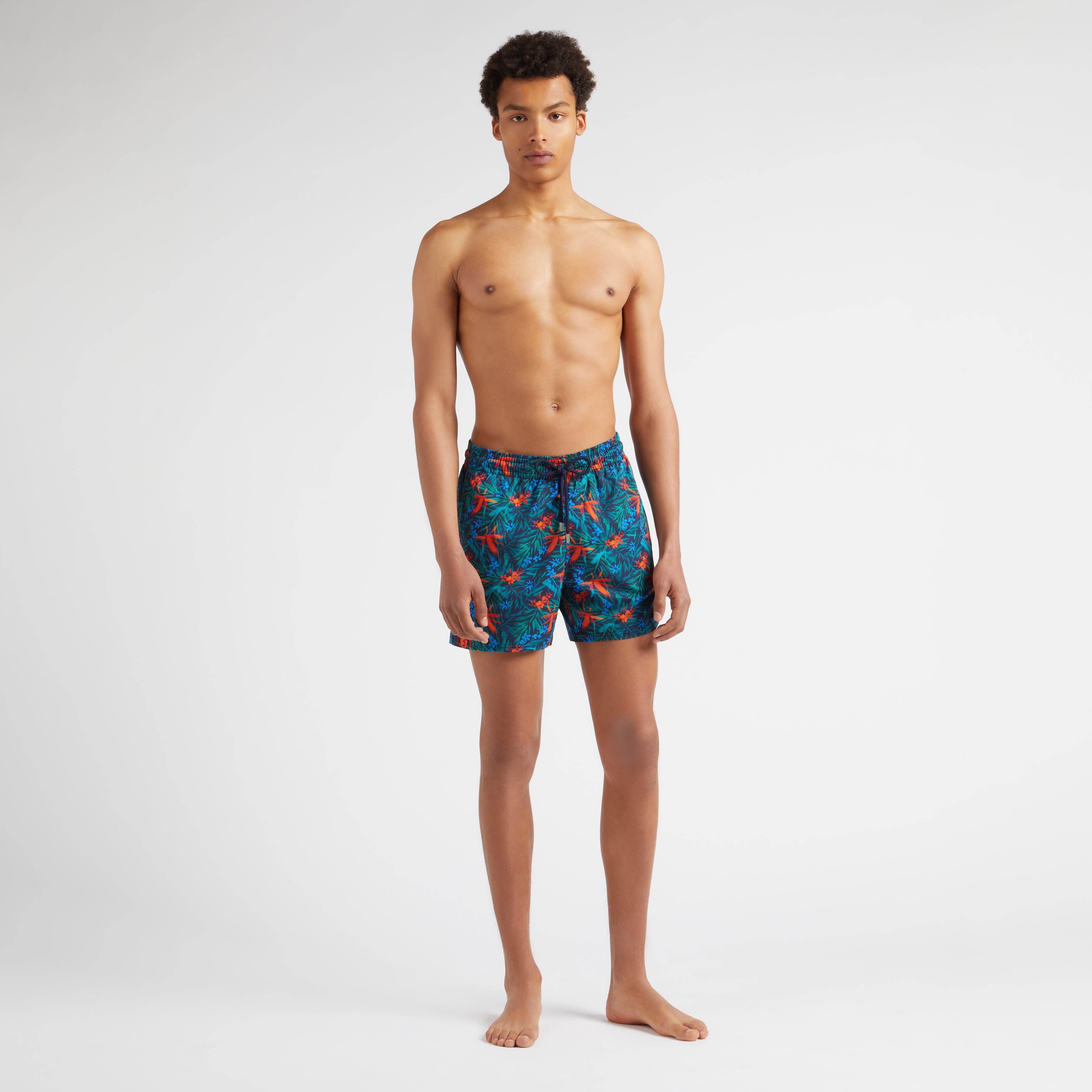 Men Stretch Short Swim Trunks Tropical Flowers