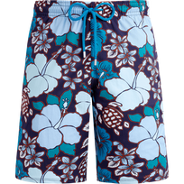 Bañador largo y elástico con estampado Tropical Turtles para hombre Midnight vista frontal