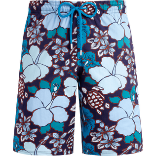 Bañador largo y elástico con estampado Tropical Turtles para hombre Midnight vista frontal