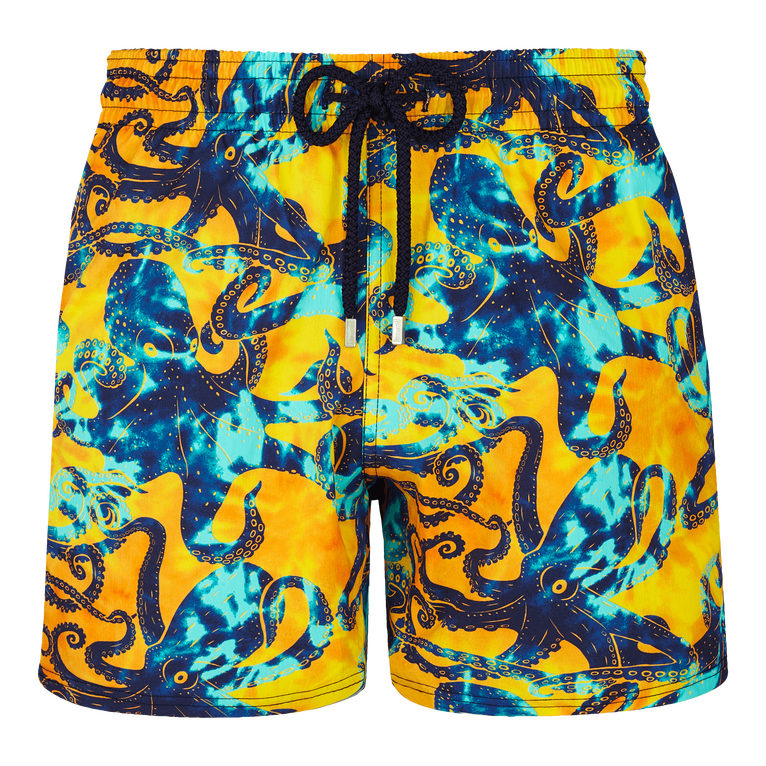 Men Stretch Swim Shorts Poulpes Tie And Dye - Moorise - Yellow - Size L - Vilebrequin