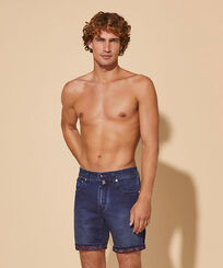 Men 5-Pockets Denim Bermuda Shorts Mosaïque Med denim w2 vista frontale indossata