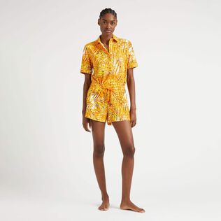 Polo en tejido de felpa con estampado Palm Leaves para hombre Mango vista frontal desgastada