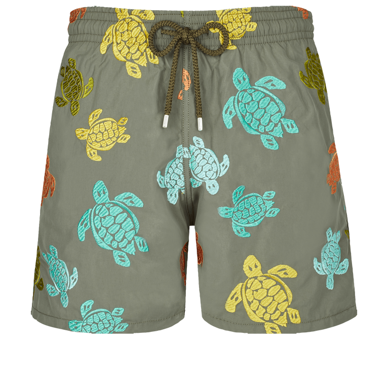 Men Swim Shorts Embroidered Ronde Tortues Multicolores - Swimming Trunk - Mistral - Green