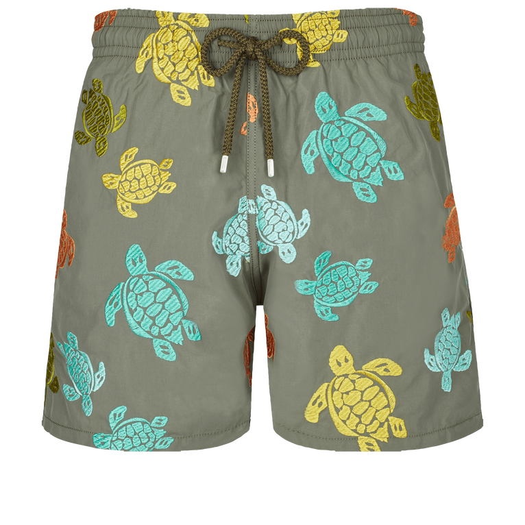 Pantaloncini Mare Uomo Ricamati Ronde Tortues Multicolores - Edizione Limitata - Costume Da Bagno - Mistral - Verde