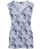 Women Linen V-neck Short Dress Riviera Ink front view