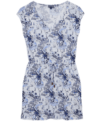 Women V Neckline Linen Short Dress Riviera Ink front view