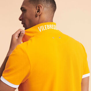 Men Cotton Pique Polo Shirt Solid Carrot 细节视图1